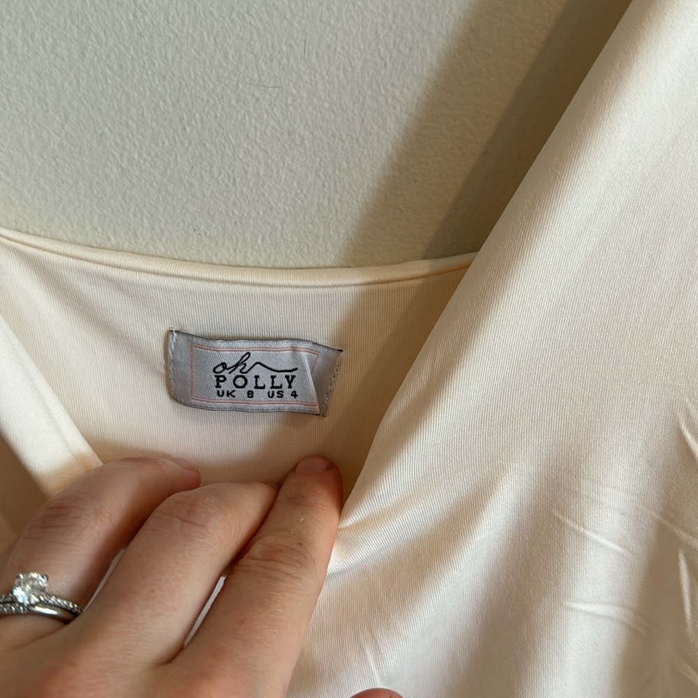 Oh Polly white‎ stretch ruched dress midi six US 4 - Picture 3 of 7
